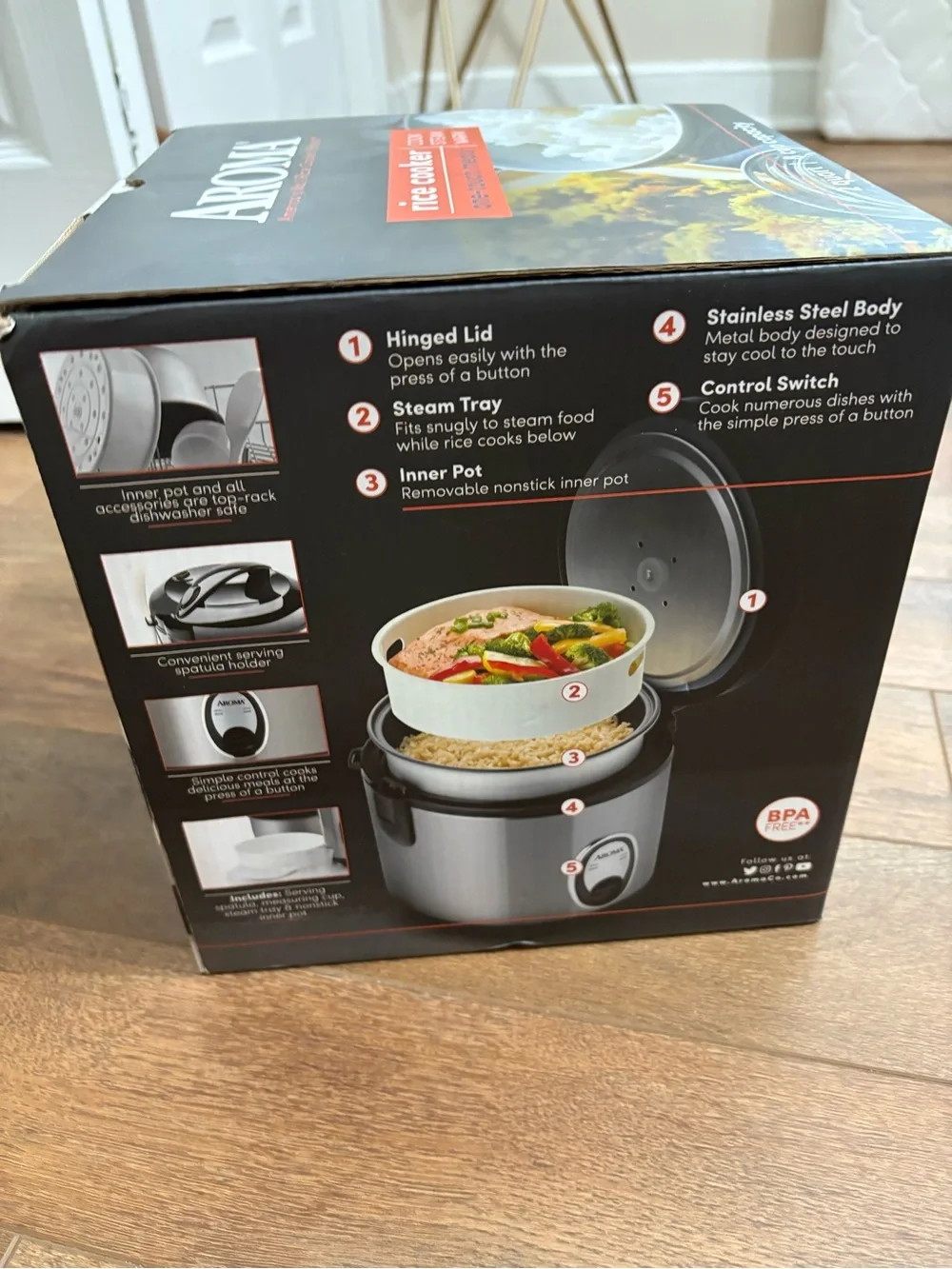 Aroma 8 Cup Cooked Rice Cooker 2 Qt One-Touch Rice Cooker New Open Box